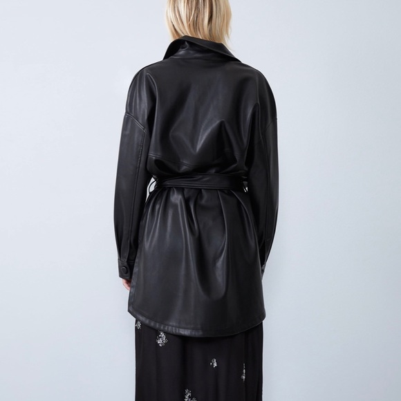 ZARA Faux Leather Overshirt with Tie Belt - Picture 10 of 11